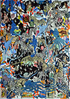 Wunderkammer Göschenen: 30 pictures with stamps by OtGO 2025, consists of 30 equal-sized single paintings, ink and acryl on original Stamps, each measuring 420 by 297 mm (A3)