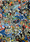 Wunderkammer Göschenen: 30 pictures with stamps by OtGO 2025, consists of 30 equal-sized single paintings, ink and acryl on original Stamps, each measuring 420 by 297 mm (A3)