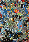 Wunderkammer Göschenen: 30 pictures with stamps by OtGO 2025, consists of 30 equal-sized single paintings, ink and acryl on original Stamps, each measuring 420 by 297 mm (A3)