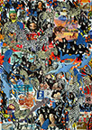 Wunderkammer Göschenen: 30 pictures with stamps by OtGO 2025, consists of 30 equal-sized single paintings, ink and acryl on original Stamps, each measuring 420 by 297 mm (A3)