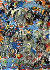 Wunderkammer Göschenen: 30 pictures with stamps by OtGO 2025, consists of 30 equal-sized single paintings, ink and acryl on original Stamps, each measuring 420 by 297 mm (A3)