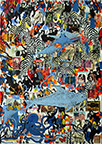 Wunderkammer Göschenen: 30 pictures with stamps by OtGO 2025, consists of 30 equal-sized single paintings, ink and acryl on original Stamps, each measuring 420 by 297 mm (A3)