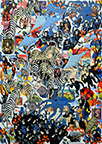 Wunderkammer Göschenen: 30 pictures with stamps by OtGO 2025, consists of 30 equal-sized single paintings, ink and acryl on original Stamps, each measuring 420 by 297 mm (A3)