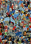 Wunderkammer Göschenen: 30 pictures with stamps by OtGO 2025, consists of 30 equal-sized single paintings, ink and acryl on original Stamps, each measuring 420 by 297 mm (A3)