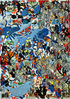Wunderkammer Göschenen: 30 pictures with stamps by OtGO 2025, consists of 30 equal-sized single paintings, ink and acryl on original Stamps, each measuring 420 by 297 mm (A3)
