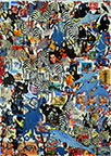 Wunderkammer Göschenen: 30 pictures with stamps by OtGO 2025, consists of 30 equal-sized single paintings, ink and acryl on original Stamps, each measuring 420 by 297 mm (A3)